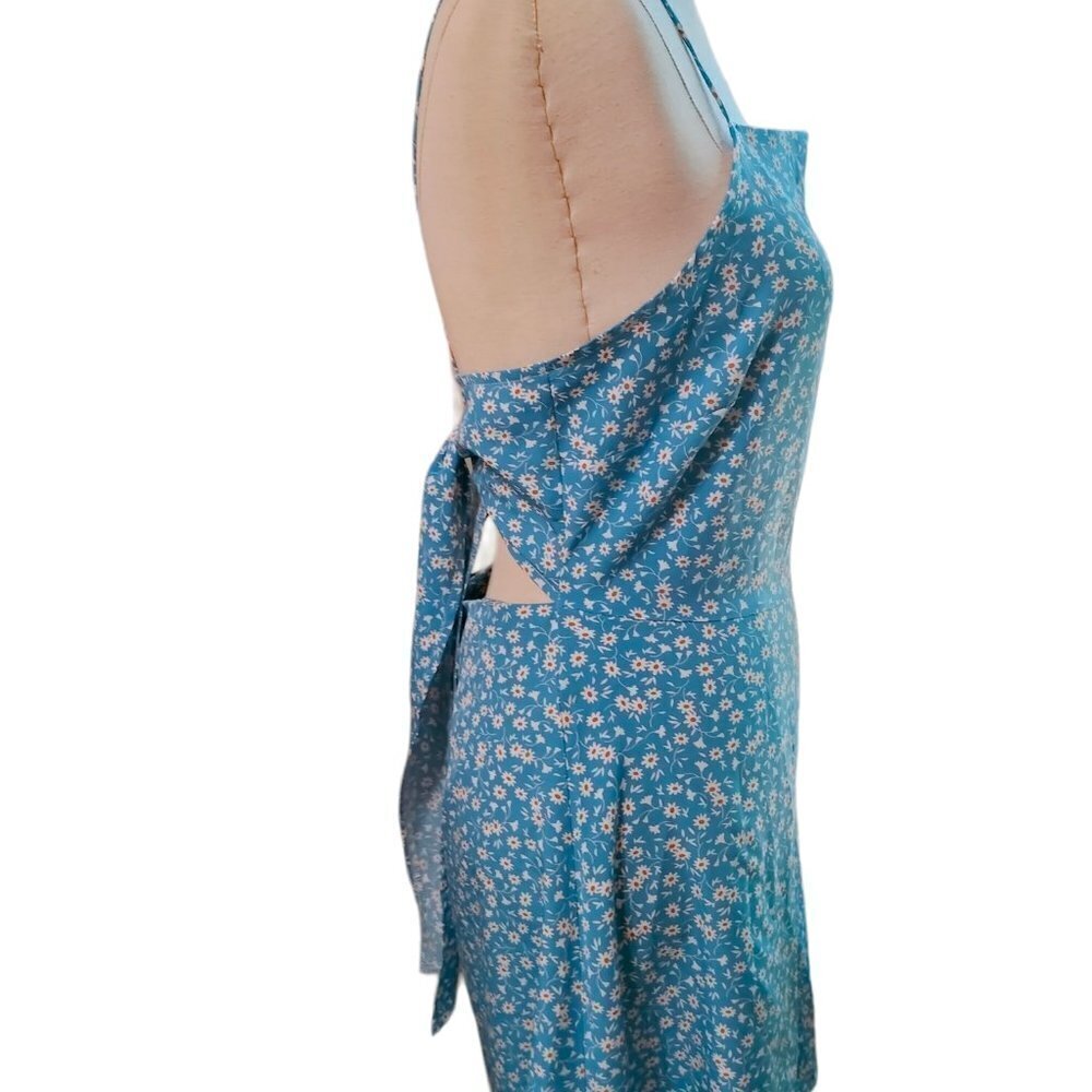 (804)Romwe Blue Ditsy Floral Print Tie Backless Mini Dress Size L - Picture 4 of 7